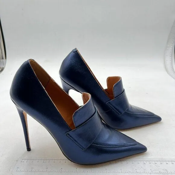 miss left Women Stiletto High Heel Loafer Pumps with Trim Closed Pointed Toe