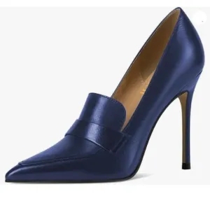 miss left Women Stiletto High Heel Loafer Pumps with Trim Closed Pointed Toe