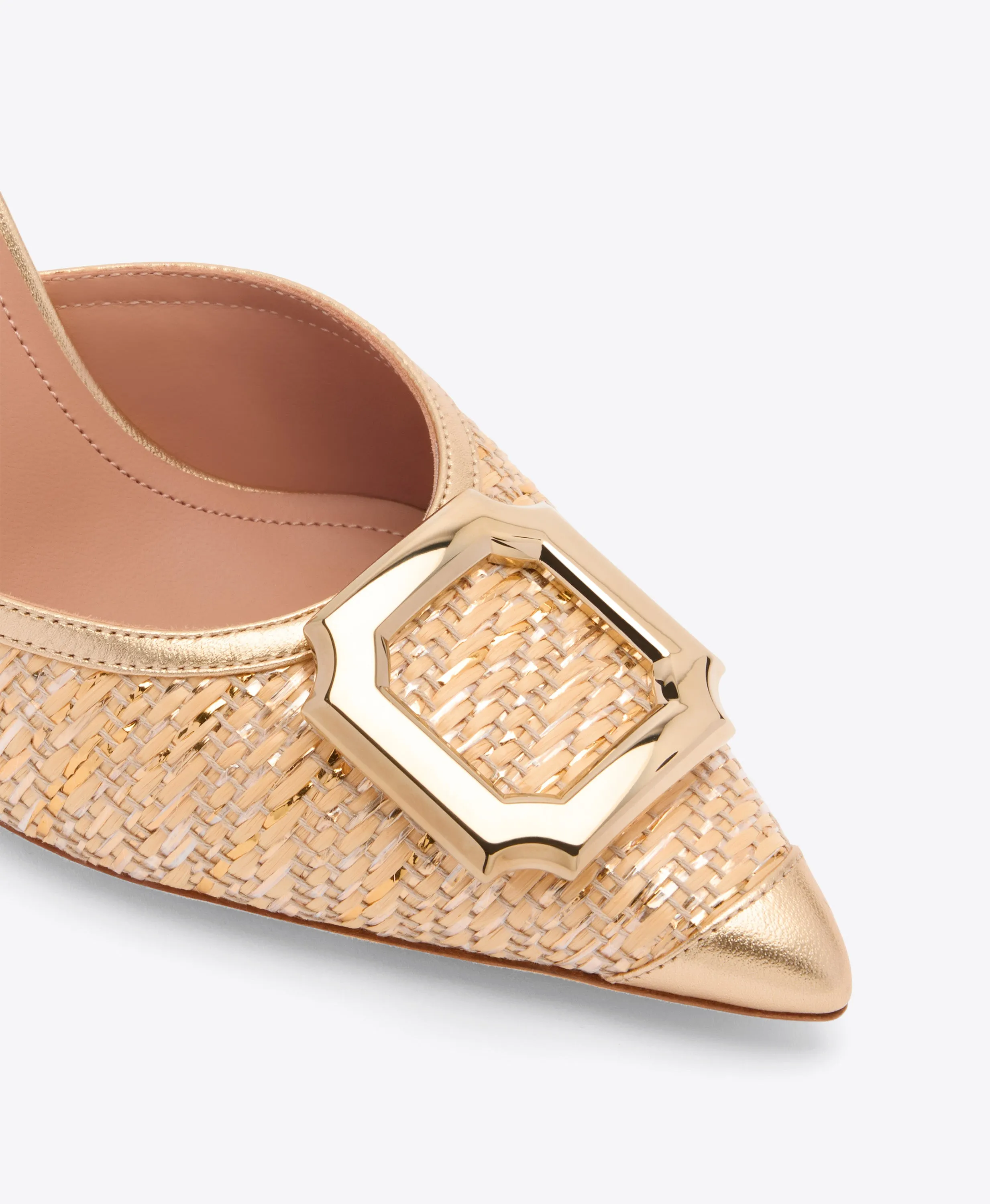Mona 70 Gold Metallic Raffia Mules