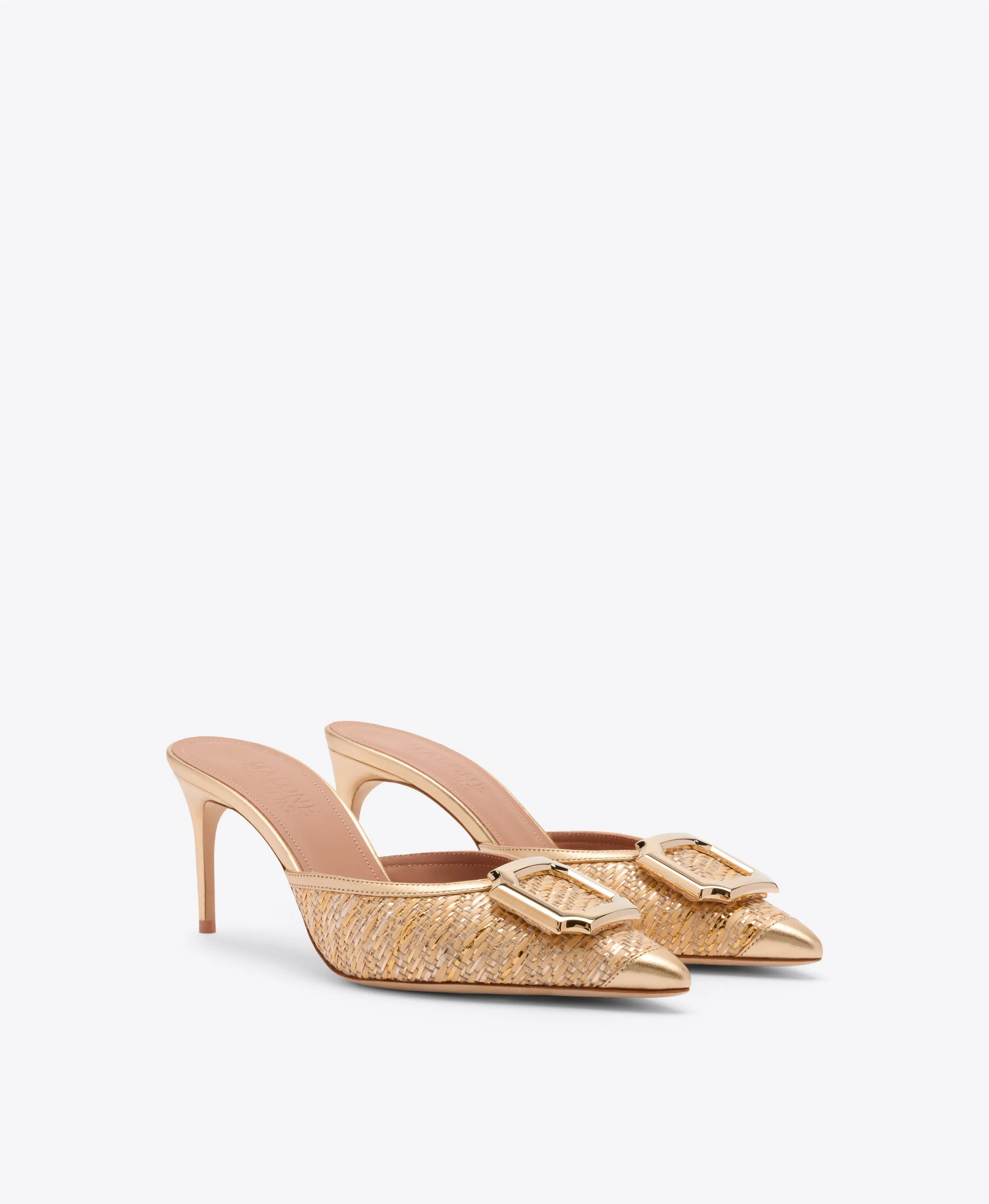 Mona 70 Gold Metallic Raffia Mules