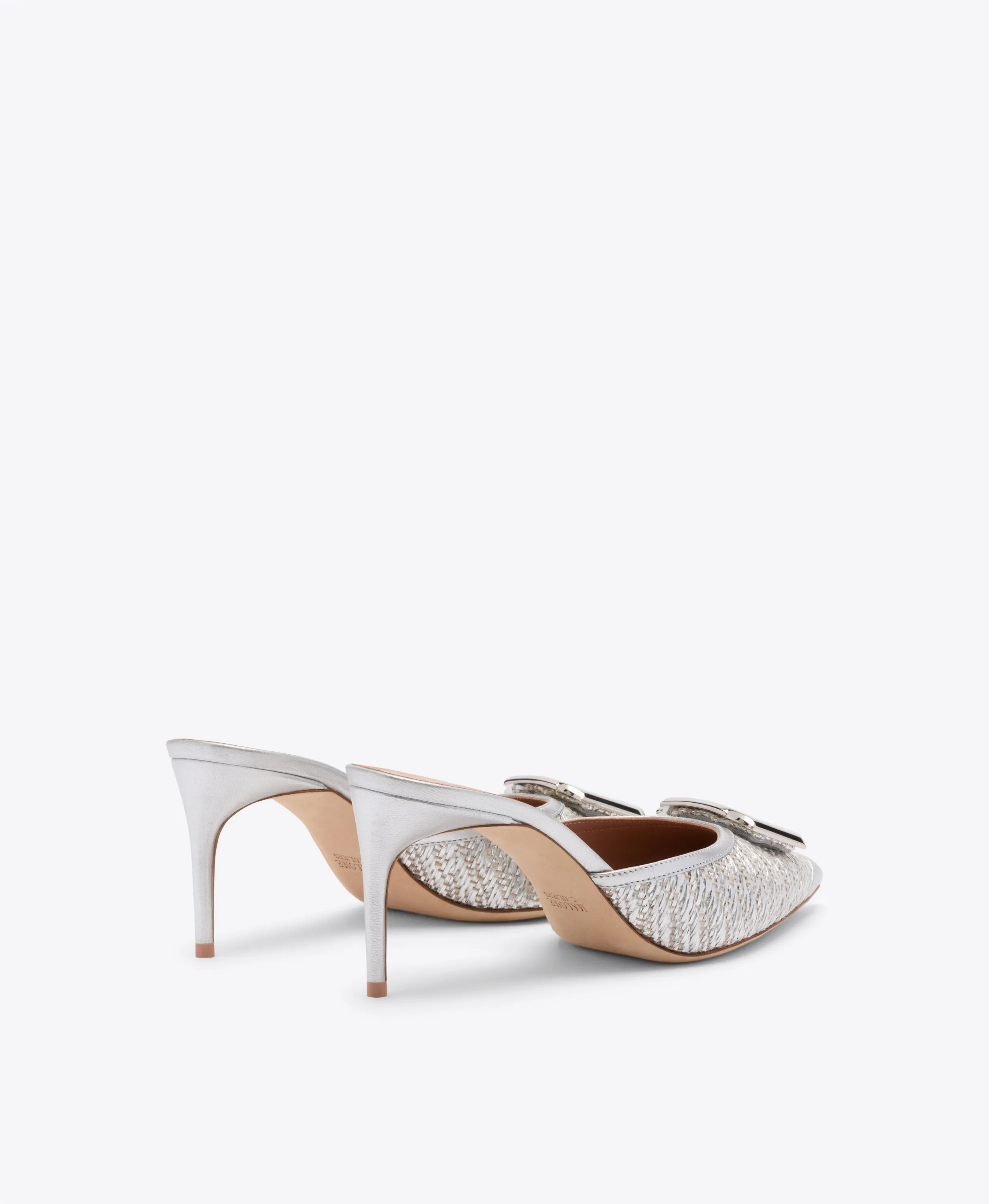 Mona 70 Silver Metallic Raffia Mules