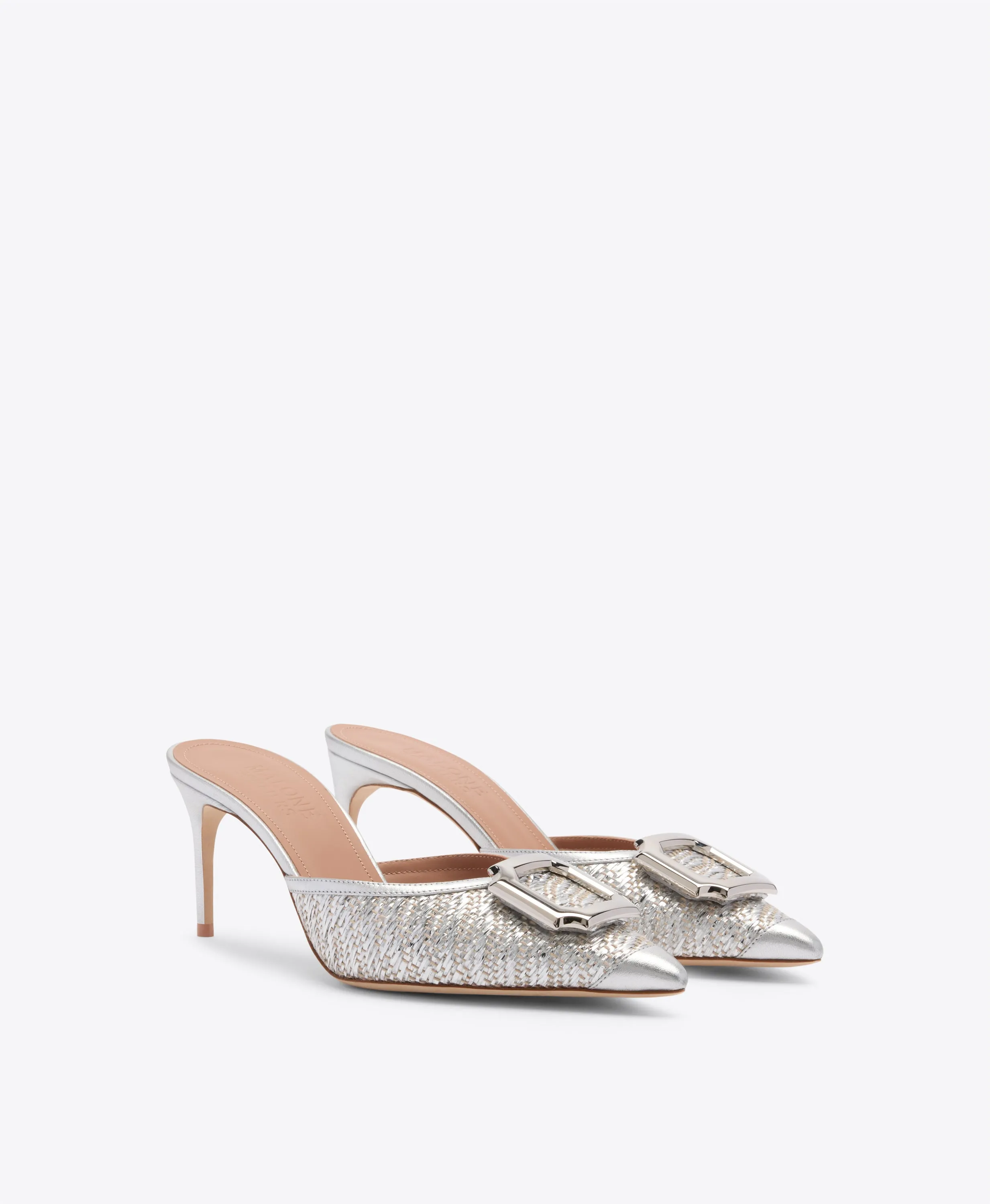Mona 70 Silver Metallic Raffia Mules
