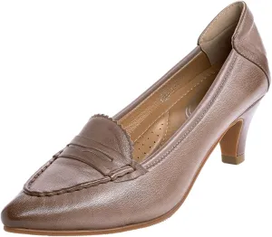 Mona flying Women's Leather Pump Med Heel Pointed Toe Office Dress Shoes for Ladies