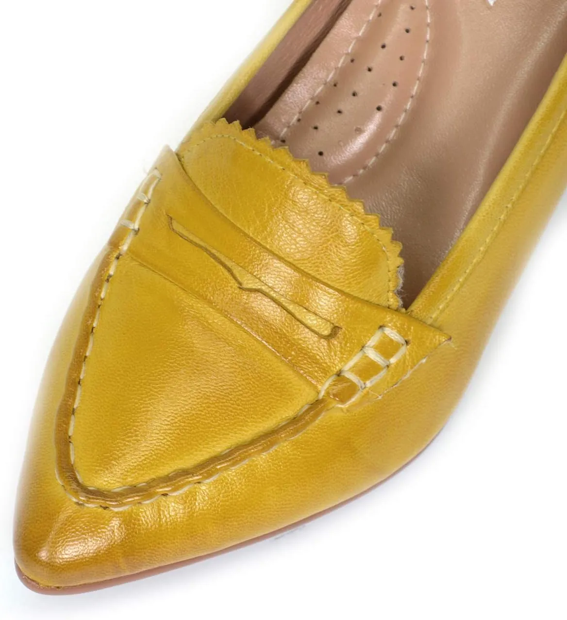 Mona flying Women's Leather Pump Med Heel Pointed Toe Office Dress Shoes for Ladies