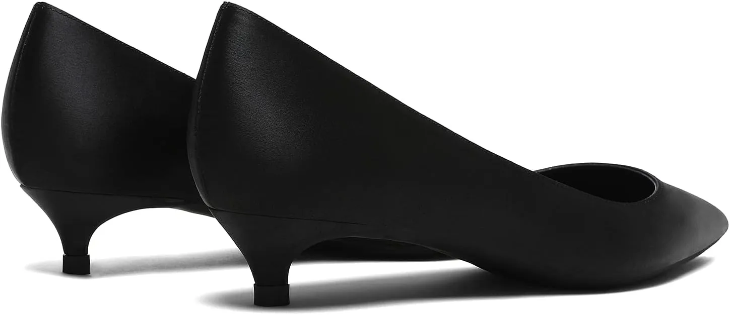MOOMMO Low Kitten Heel Pumps for Women Pointed Toe Satin Dress Shoes Slip On 1 Inch Low Heel Work Pumps Comfy Basic Casual Office Evening Party Bridal Pump Shoes 4-13 M US