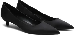 MOOMMO Low Kitten Heel Pumps for Women Pointed Toe Satin Dress Shoes Slip On 1 Inch Low Heel Work Pumps Comfy Basic Casual Office Evening Party Bridal Pump Shoes 4-13 M US