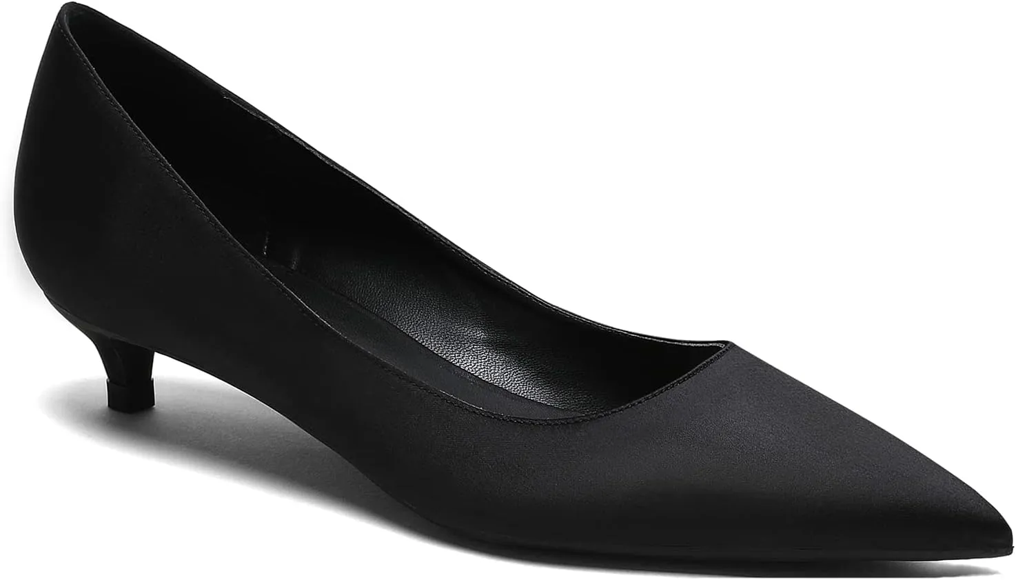 MOOMMO Low Kitten Heel Pumps for Women Pointed Toe Satin Dress Shoes Slip On 1 Inch Low Heel Work Pumps Comfy Basic Casual Office Evening Party Bridal Pump Shoes 4-13 M US