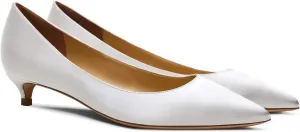 MOOMMO Low Kitten Heel Pumps for Women Pointed Toe Satin Dress Shoes Slip On 1 Inch Low Heel Work Pumps Comfy Basic Casual Office Evening Party Bridal Pump Shoes 4-13 M US