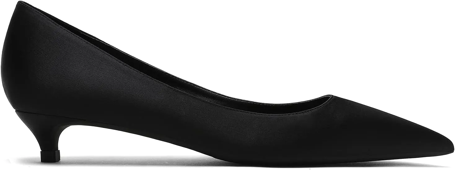 MOOMMO Low Kitten Heel Pumps for Women Pointed Toe Satin Dress Shoes Slip On 1 Inch Low Heel Work Pumps Comfy Basic Casual Office Evening Party Bridal Pump Shoes 4-13 M US