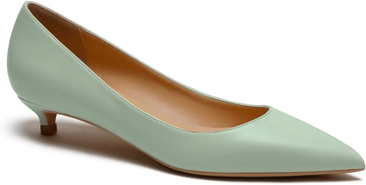 MOOMMO Low Kitten Heel Pumps for Women Pointed Toe Satin Dress Shoes Slip On 1 Inch Low Heel Work Pumps Comfy Basic Casual Office Evening Party Bridal Pump Shoes 4-13 M US