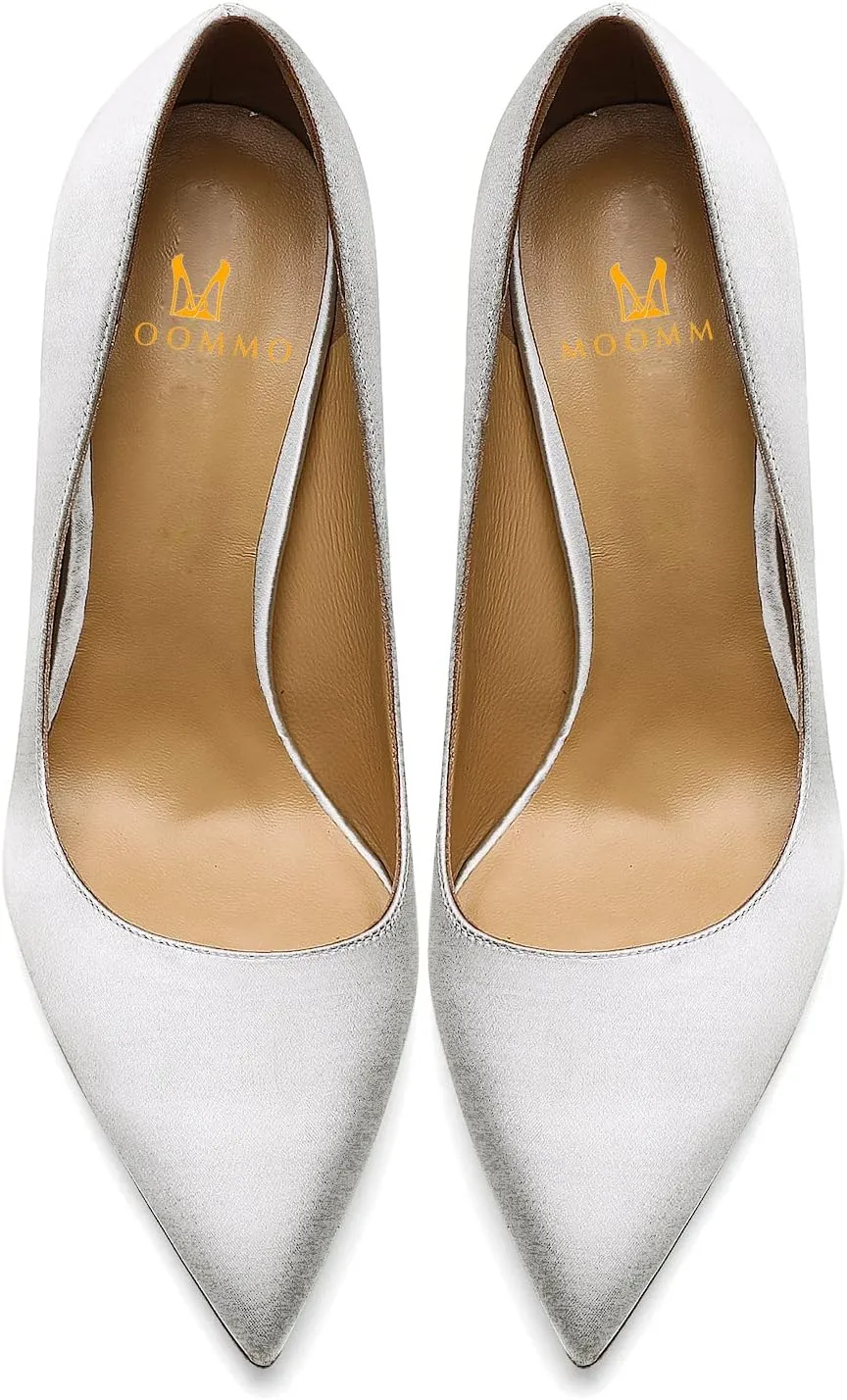 MOOMMO Low Kitten Heel Pumps for Women Pointed Toe Satin Dress Shoes Slip On 1 Inch Low Heel Work Pumps Comfy Basic Casual Office Evening Party Bridal Pump Shoes 4-13 M US