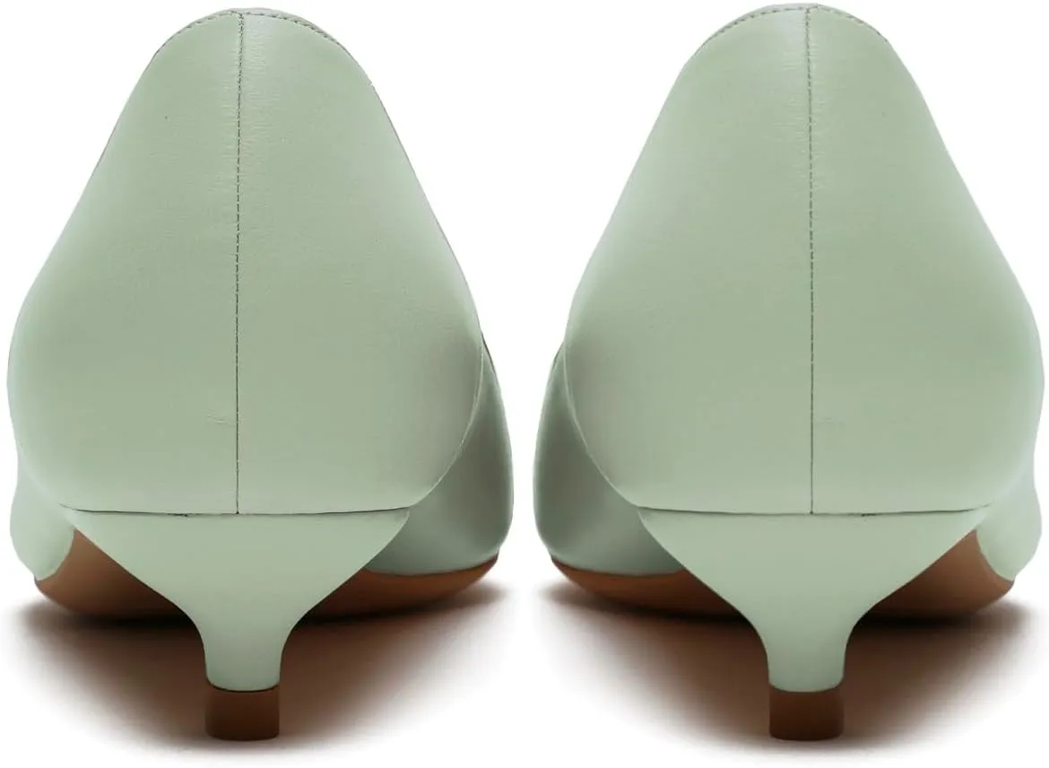 MOOMMO Low Kitten Heel Pumps for Women Pointed Toe Satin Dress Shoes Slip On 1 Inch Low Heel Work Pumps Comfy Basic Casual Office Evening Party Bridal Pump Shoes 4-13 M US