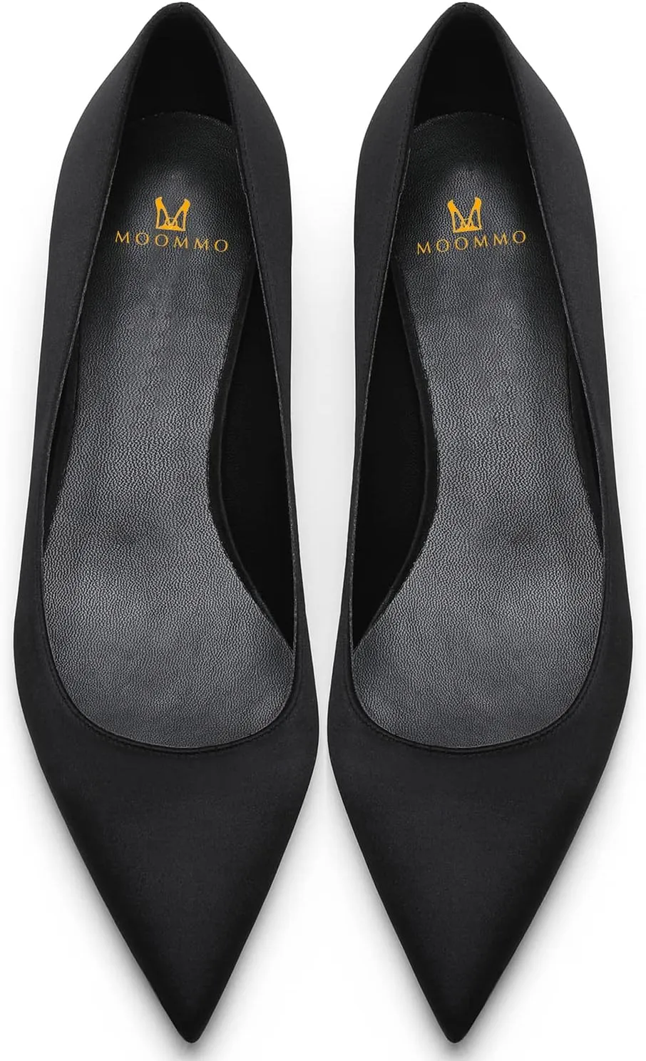 MOOMMO Low Kitten Heel Pumps for Women Pointed Toe Satin Dress Shoes Slip On 1 Inch Low Heel Work Pumps Comfy Basic Casual Office Evening Party Bridal Pump Shoes 4-13 M US