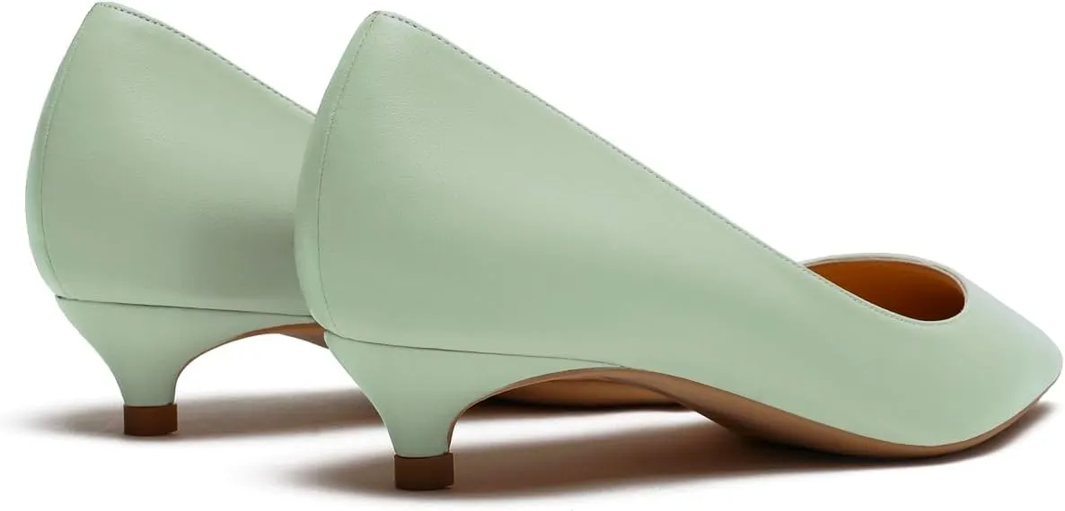 MOOMMO Low Kitten Heel Pumps for Women Pointed Toe Satin Dress Shoes Slip On 1 Inch Low Heel Work Pumps Comfy Basic Casual Office Evening Party Bridal Pump Shoes 4-13 M US