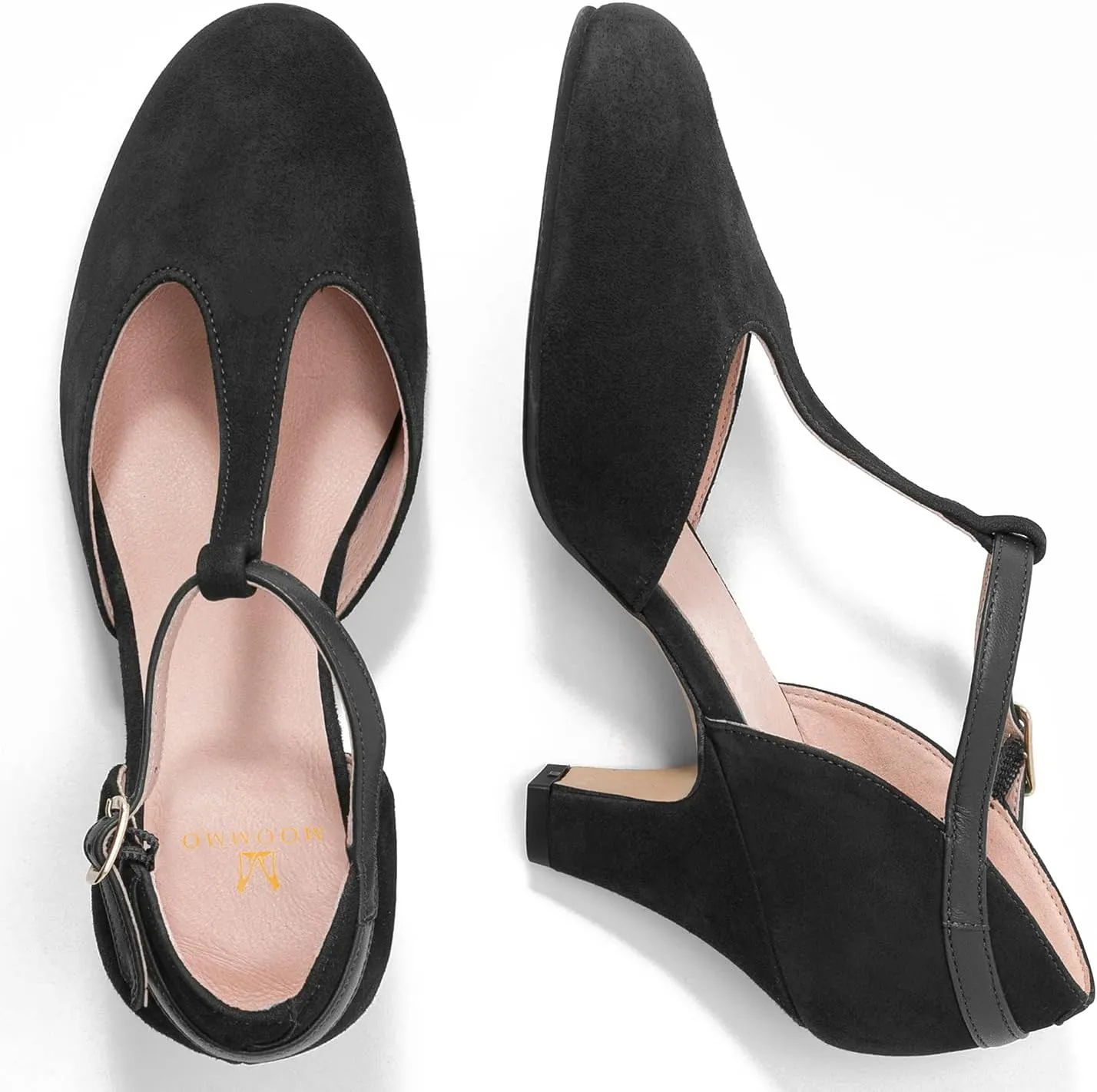 MOOMMO Women Elegant Kitten Heel Mary Jane Pumps Shoes Ankle T-Strap Round Closed Toe Cut-Out Dress Sandals Shoe Chunky Block Heels D-Orsay Suede Work Pump Fall fashion Office Wedding Spring 4-13 M US