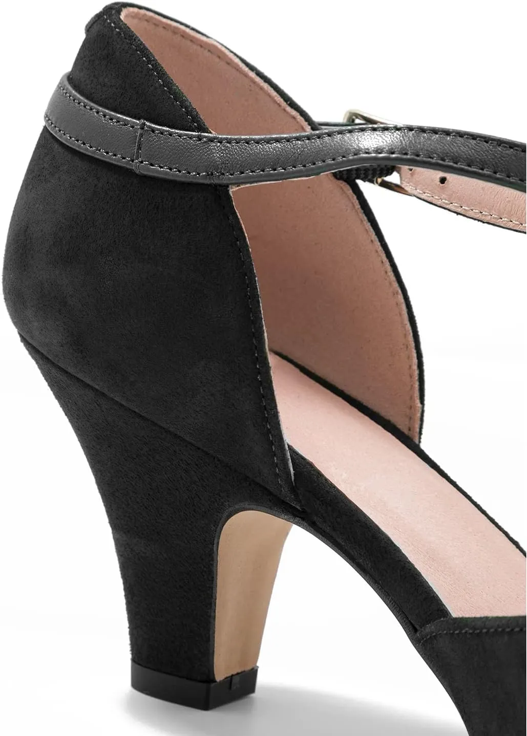 MOOMMO Women Elegant Kitten Heel Mary Jane Pumps Shoes Ankle T-Strap Round Closed Toe Cut-Out Dress Sandals Shoe Chunky Block Heels D-Orsay Suede Work Pump Fall fashion Office Wedding Spring 4-13 M US