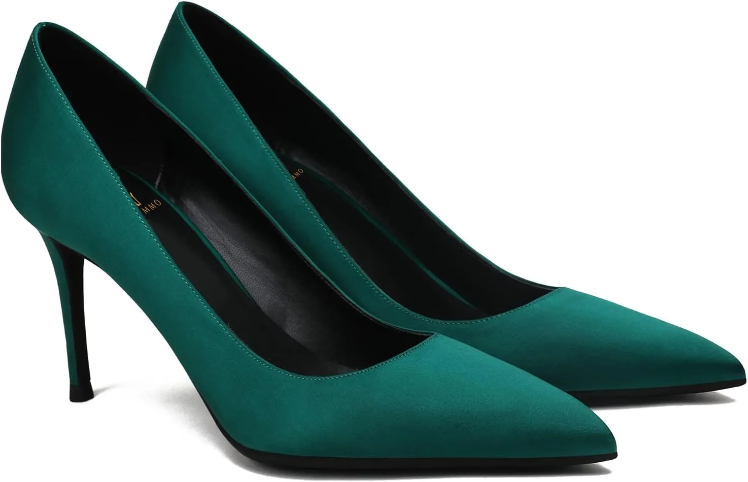 MOOMMO Women Green Kitten Heel Sandals Classic High Heels Pumps Pointed Toe Stiletto Suede Pump Slip On Satin Heel Dress Shoe Wedding Office Closed Toe Ladies Dressy Retro Elegant Satin Dark Green 10