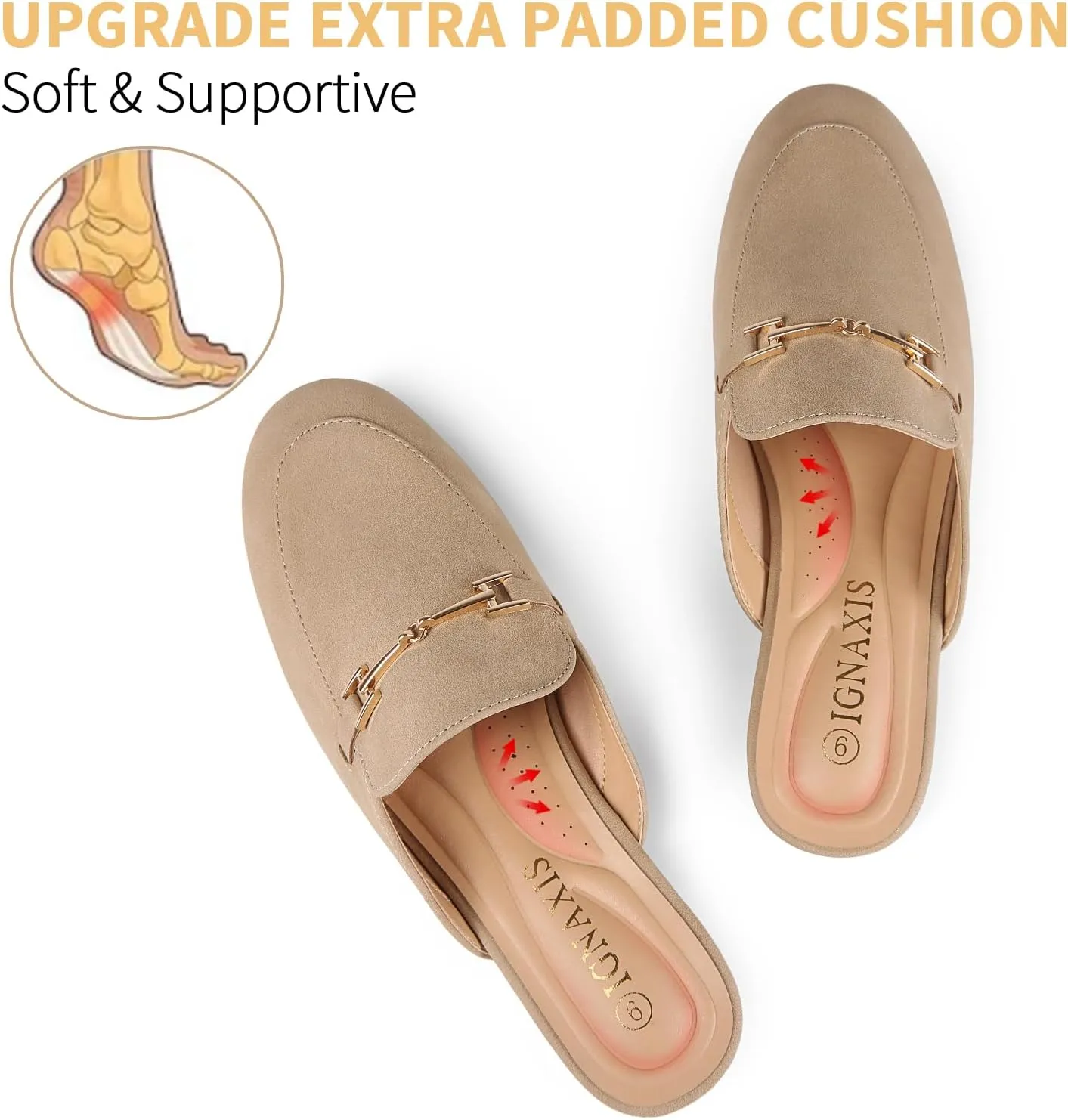 Mules for Women Flats Round Toe Womens Mules Buckle Slip on Slides Backless Loafer Shoes