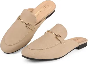 Mules for Women Flats Round Toe Womens Mules Buckle Slip on Slides Backless Loafer Shoes