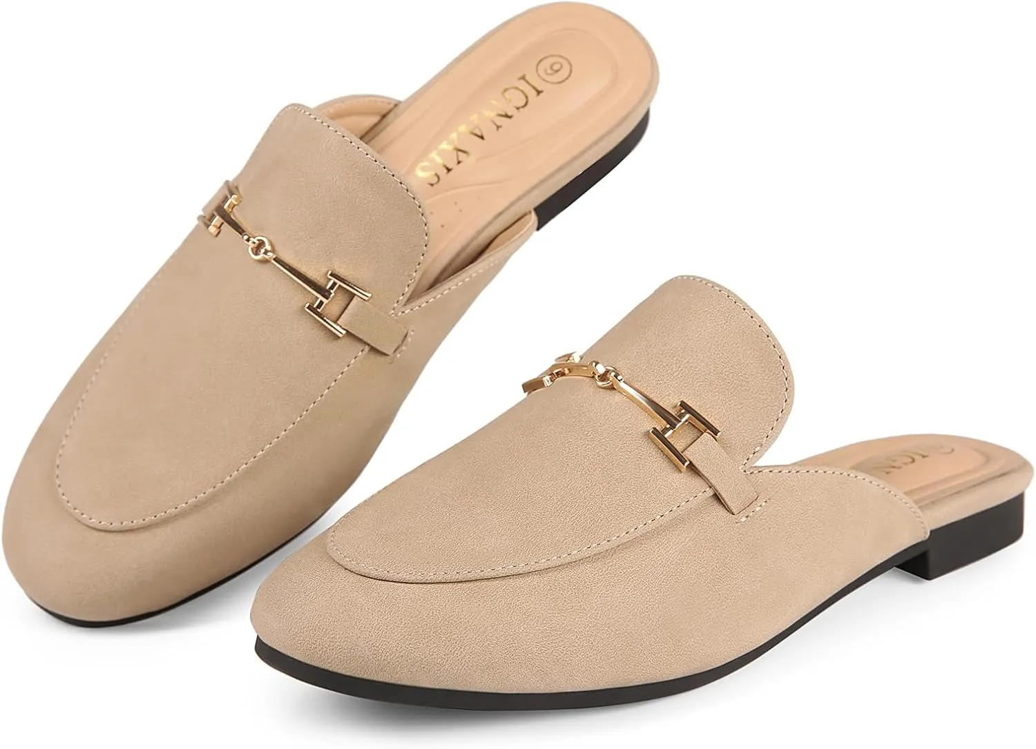 Mules for Women Flats Round Toe Womens Mules Buckle Slip on Slides Backless Loafer Shoes