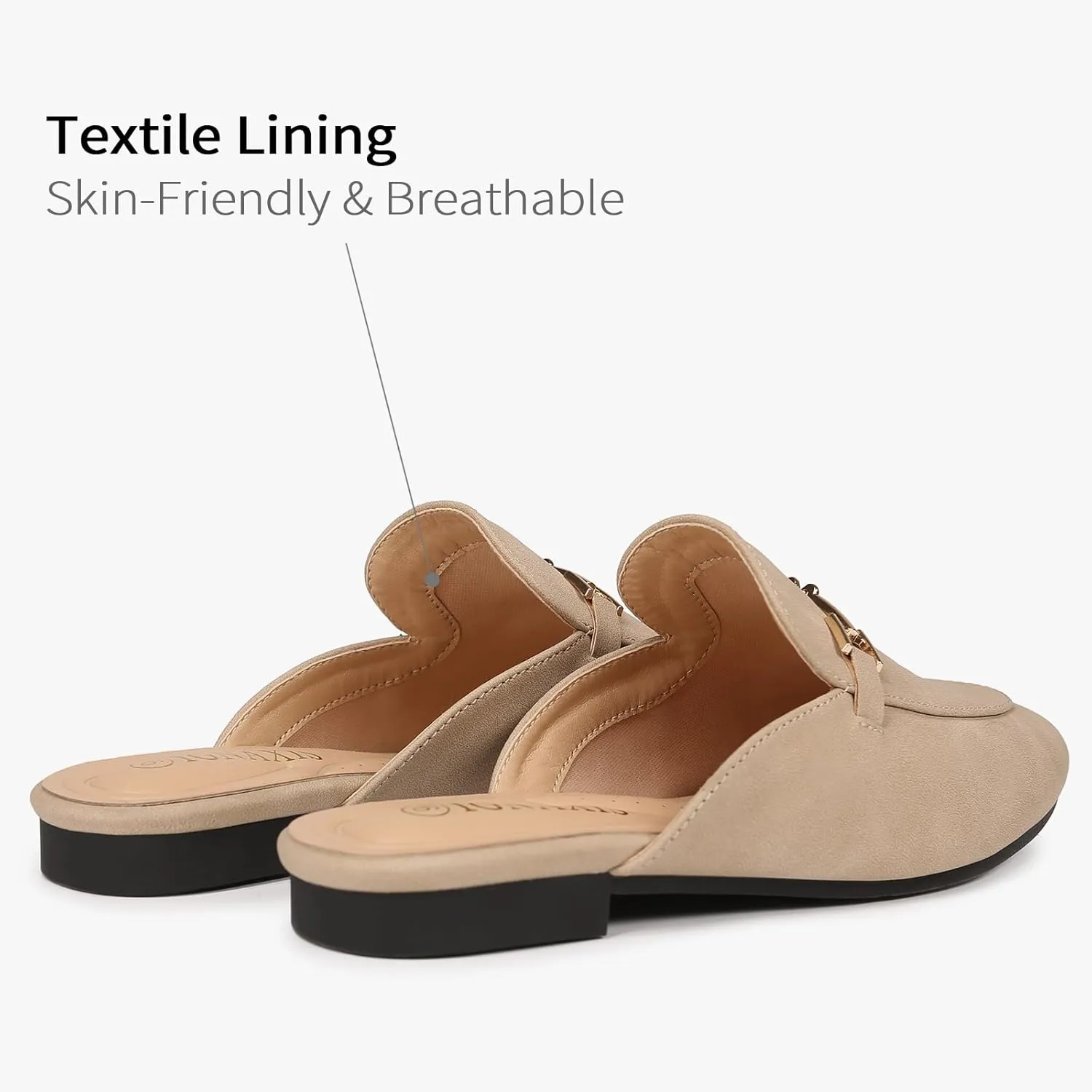 Mules for Women Flats Round Toe Womens Mules Buckle Slip on Slides Backless Loafer Shoes