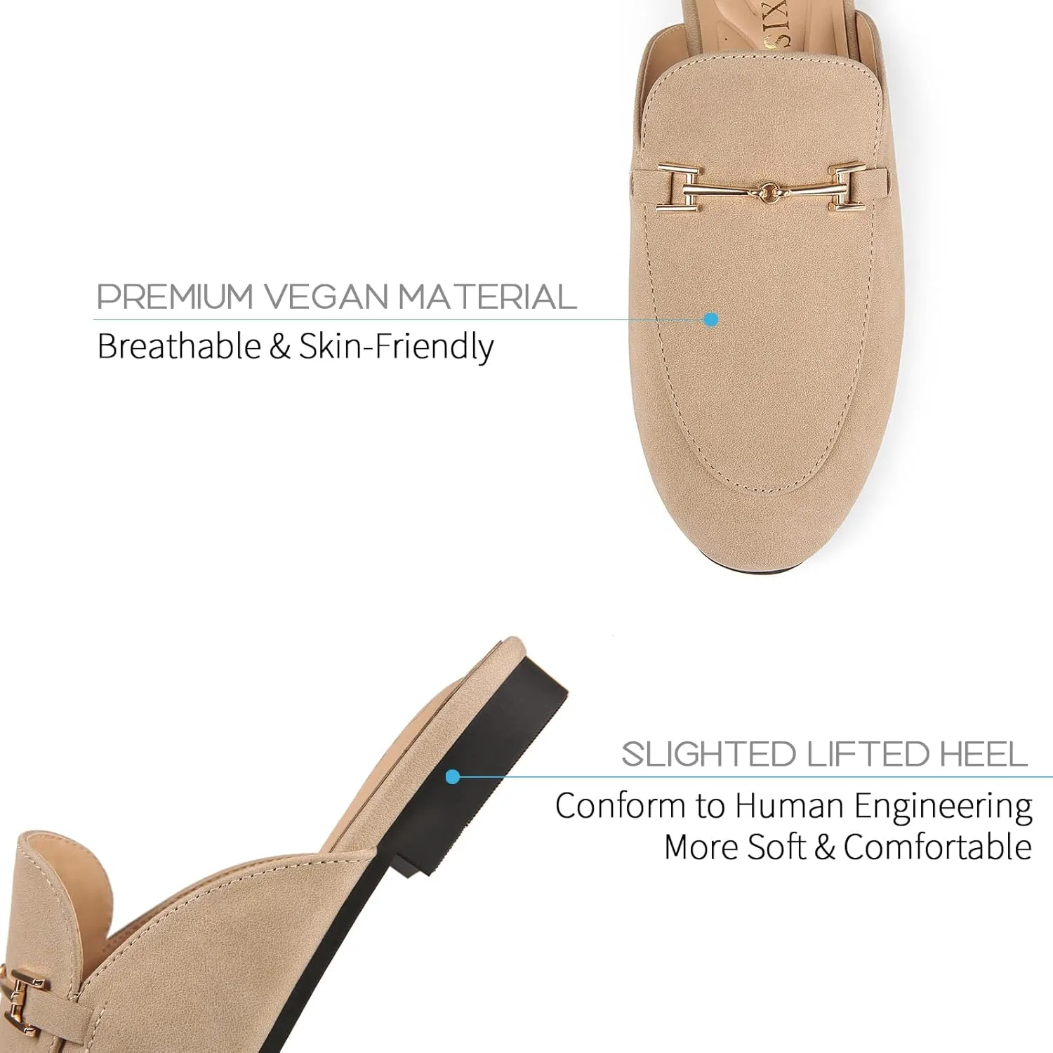 Mules for Women Flats Round Toe Womens Mules Buckle Slip on Slides Backless Loafer Shoes