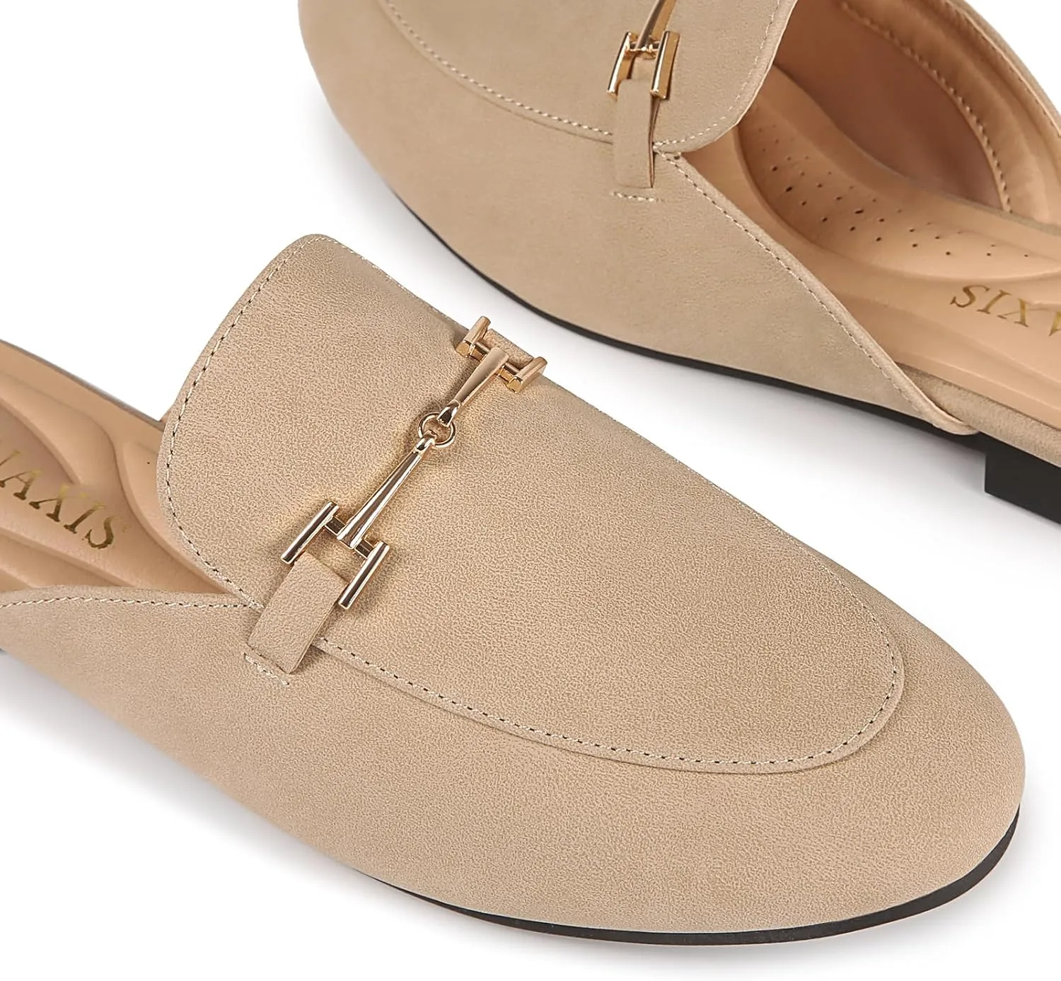 Mules for Women Flats Round Toe Womens Mules Buckle Slip on Slides Backless Loafer Shoes