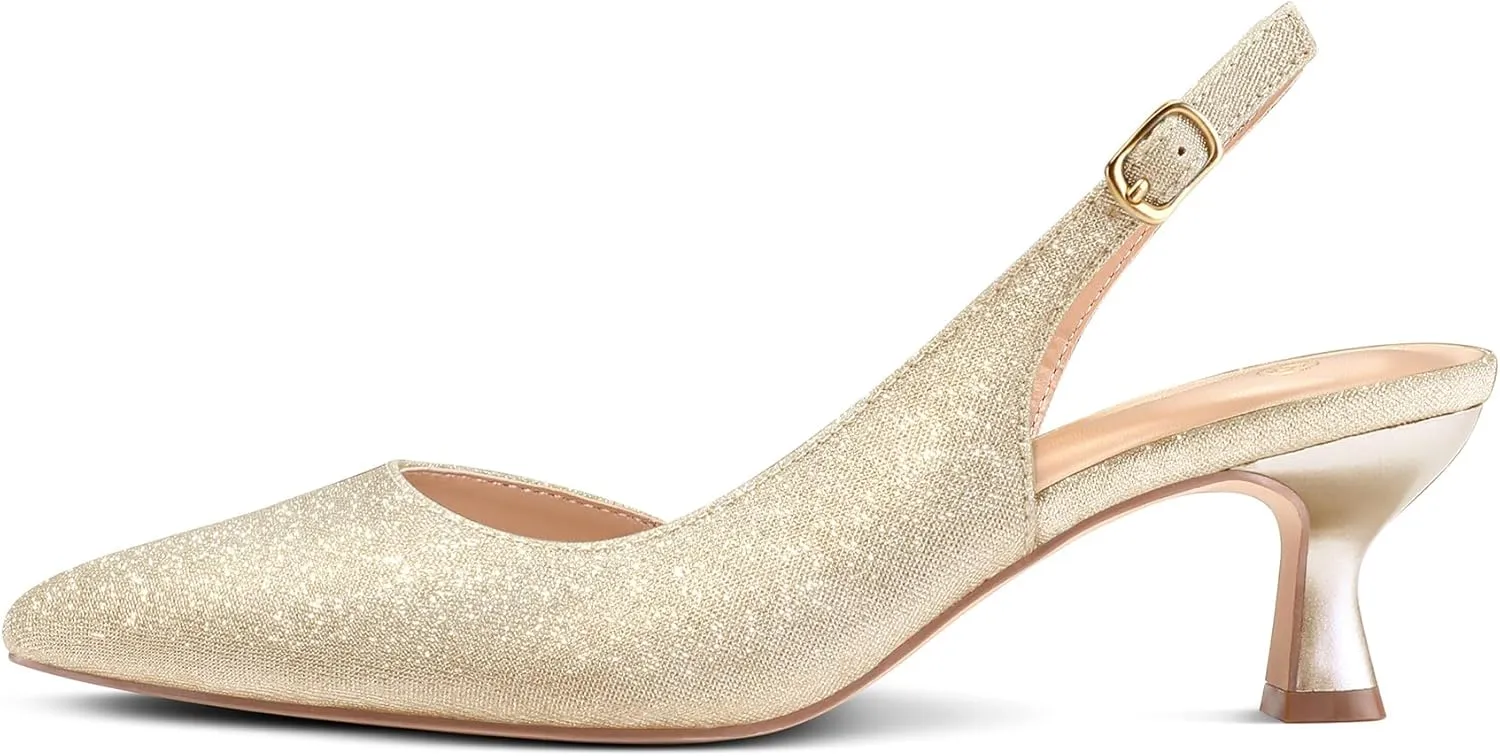 mysoft Women's Pumps Slingback Kitten Heels Pointed Toe Sexy Wedding Party Dress Pump Shoes