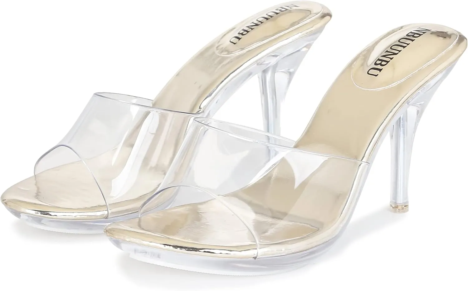 NBUUNBU Silver Clear Heels For Women Dress Shoes Transparent Strap Sexy Stilletos Heels Open Toe High Silver Heeled Sandals Pump Mules