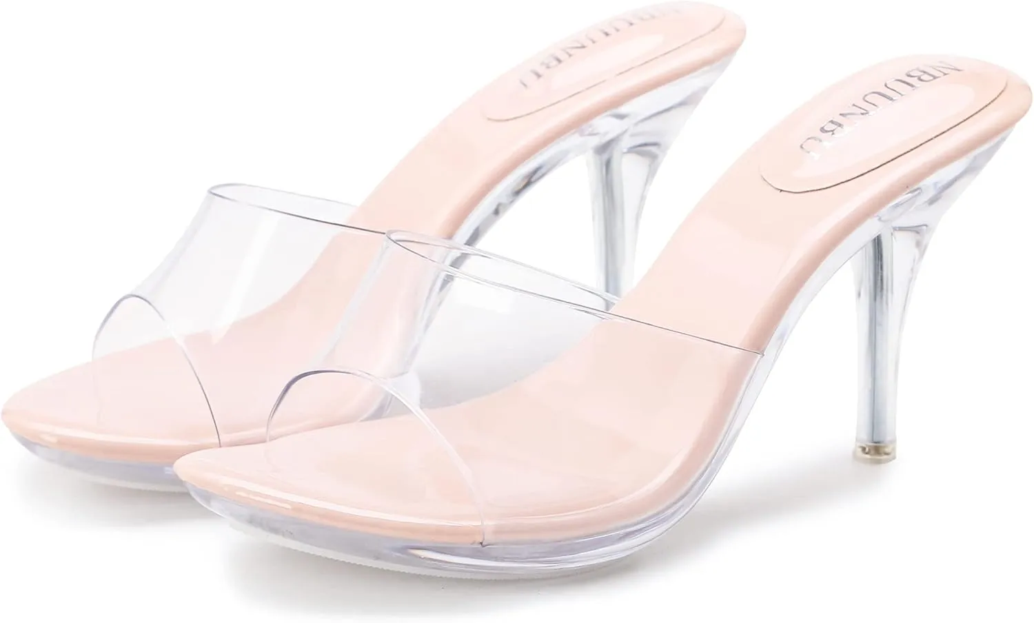 NBUUNBU Silver Clear Heels For Women Dress Shoes Transparent Strap Sexy Stilletos Heels Open Toe High Silver Heeled Sandals Pump Mules