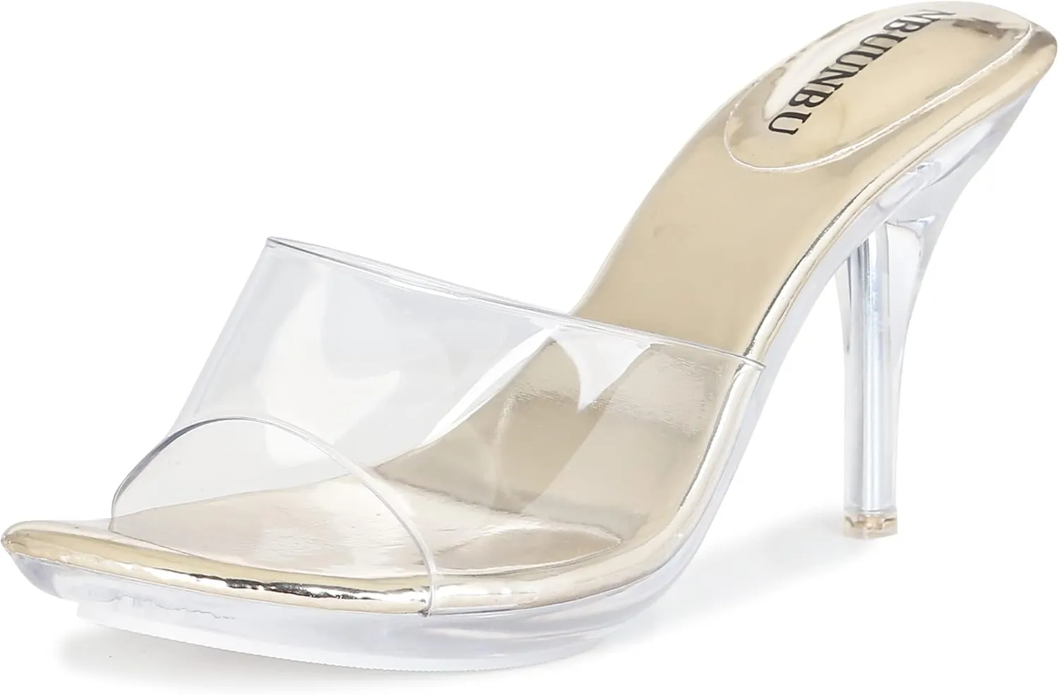NBUUNBU Silver Clear Heels For Women Dress Shoes Transparent Strap Sexy Stilletos Heels Open Toe High Silver Heeled Sandals Pump Mules