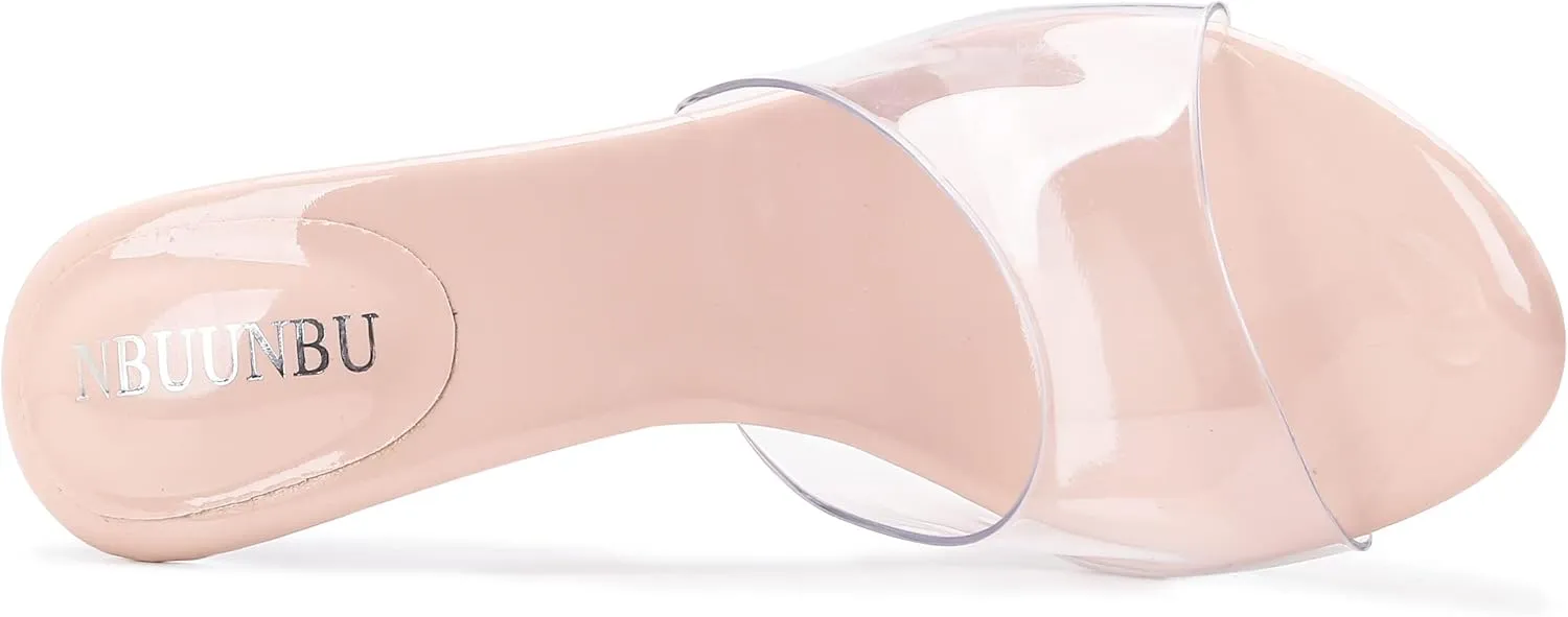 NBUUNBU Silver Clear Heels For Women Dress Shoes Transparent Strap Sexy Stilletos Heels Open Toe High Silver Heeled Sandals Pump Mules