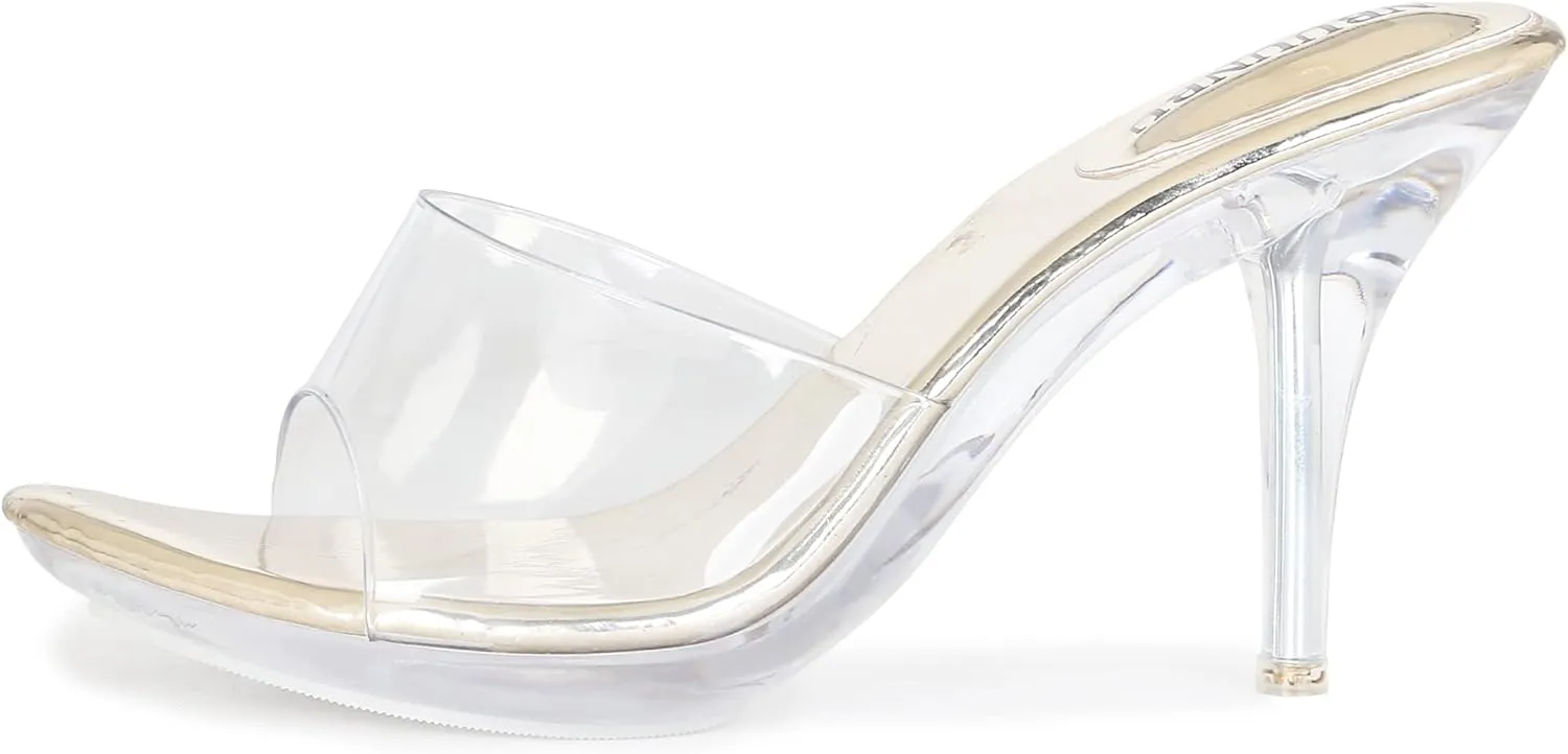 NBUUNBU Silver Clear Heels For Women Dress Shoes Transparent Strap Sexy Stilletos Heels Open Toe High Silver Heeled Sandals Pump Mules