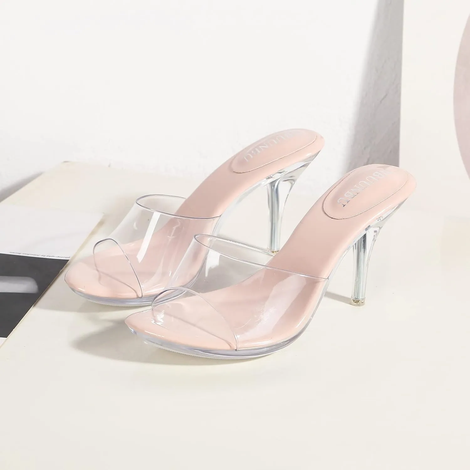 NBUUNBU Silver Clear Heels For Women Dress Shoes Transparent Strap Sexy Stilletos Heels Open Toe High Silver Heeled Sandals Pump Mules