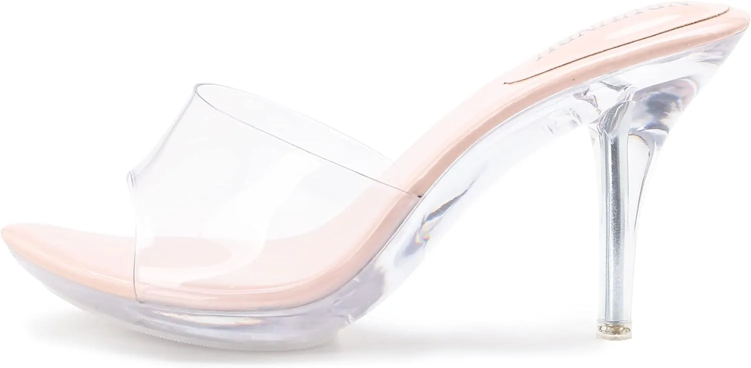 NBUUNBU Silver Clear Heels For Women Dress Shoes Transparent Strap Sexy Stilletos Heels Open Toe High Silver Heeled Sandals Pump Mules