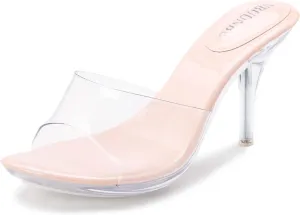 NBUUNBU Silver Clear Heels For Women Dress Shoes Transparent Strap Sexy Stilletos Heels Open Toe High Silver Heeled Sandals Pump Mules