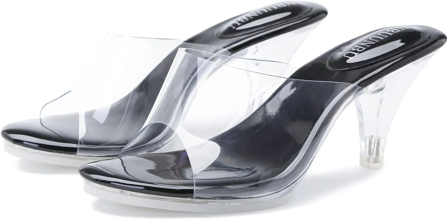 NBUUNBU Silver Clear Heels For Women Dress Shoes Transparent Strap Sexy Stilletos Heels Open Toe High Silver Heeled Sandals Pump Mules