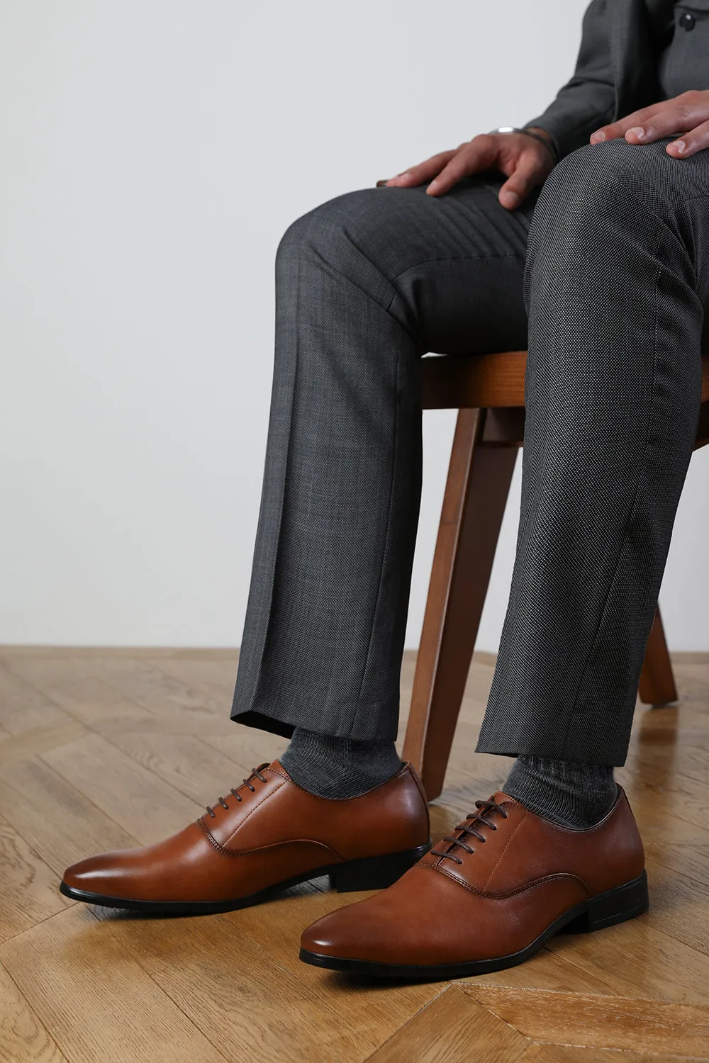 NICK OXFORD LACE UP WORK DRESS SHOES IN BROWN FAUX LEATHER
