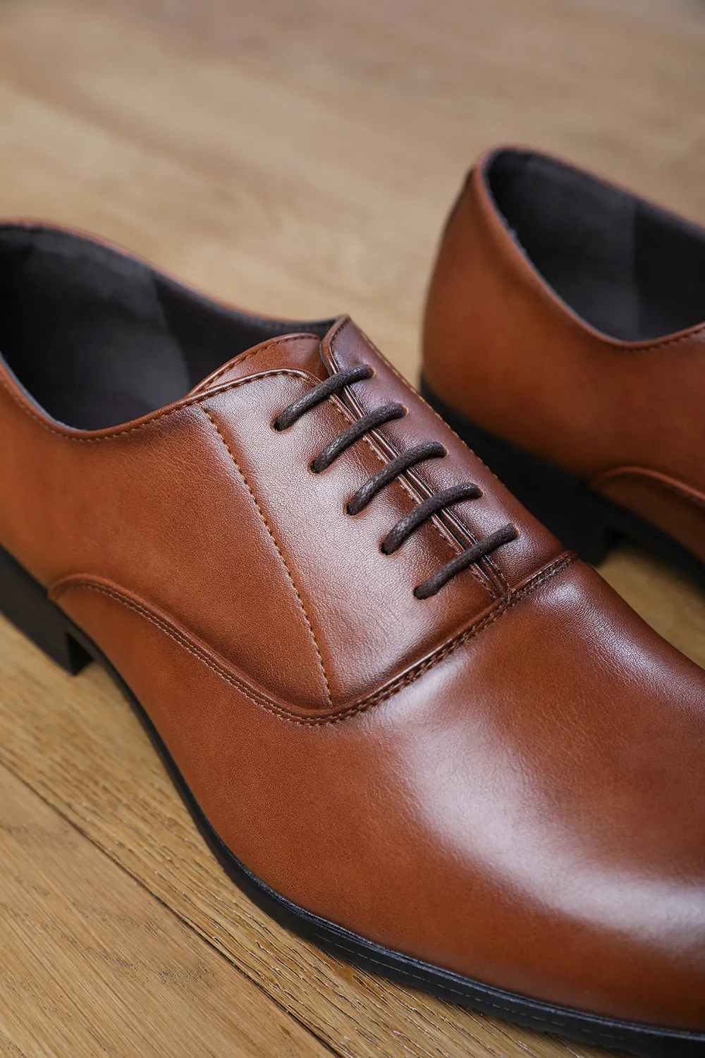 NICK OXFORD LACE UP WORK DRESS SHOES IN BROWN FAUX LEATHER