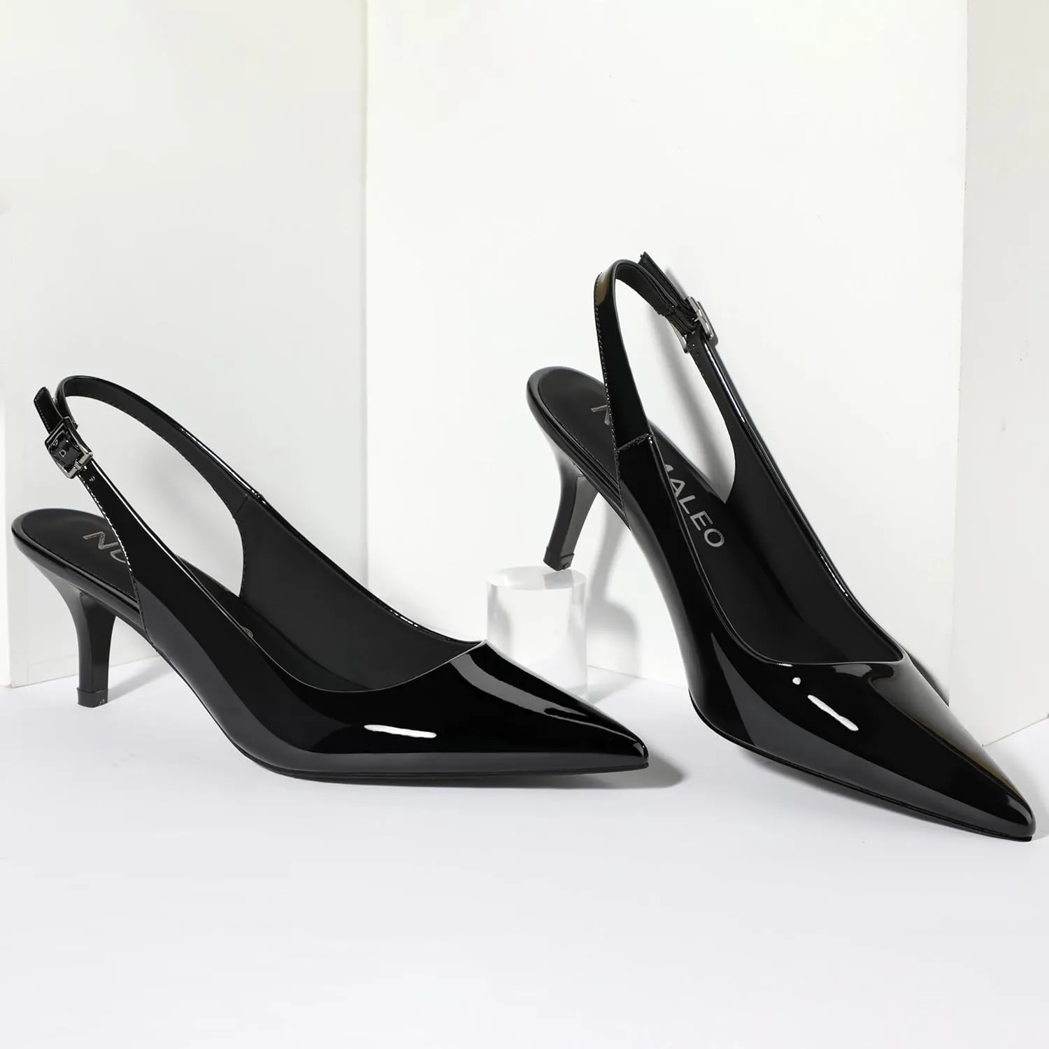 NUMALEO Slingback Heels for Women Pointed Close Toe Kitten Heels Patent Pumps Dress Party Comfy Stiletto 2.5 Inch Dress Shoes