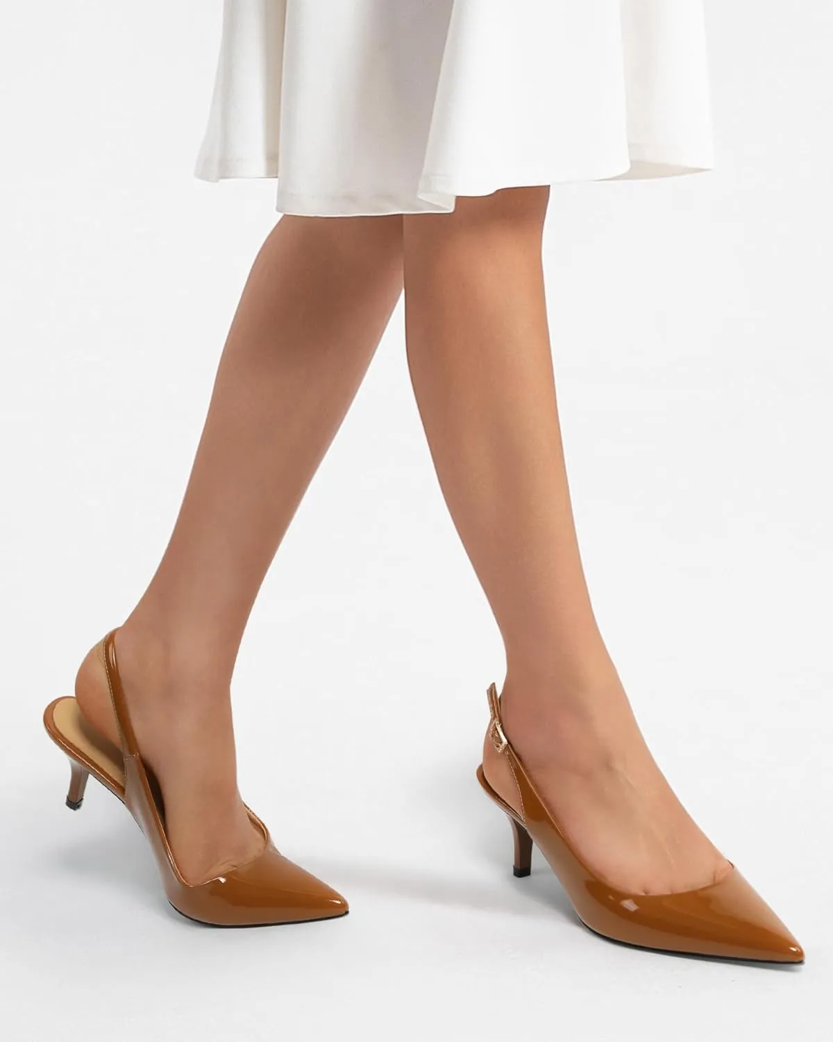 NUMALEO Slingback Heels for Women Pointed Close Toe Kitten Heels Patent Pumps Dress Party Comfy Stiletto 2.5 Inch Dress Shoes