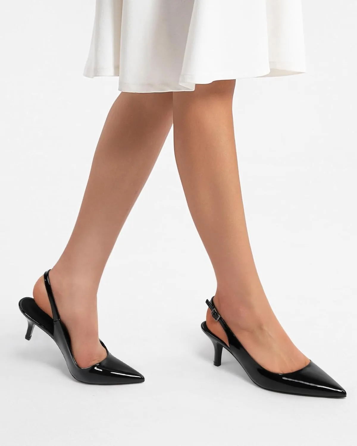 NUMALEO Slingback Heels for Women Pointed Close Toe Kitten Heels Patent Pumps Dress Party Comfy Stiletto 2.5 Inch Dress Shoes