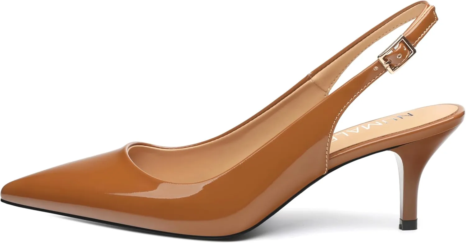 NUMALEO Slingback Heels for Women Pointed Close Toe Kitten Heels Patent Pumps Dress Party Comfy Stiletto 2.5 Inch Dress Shoes