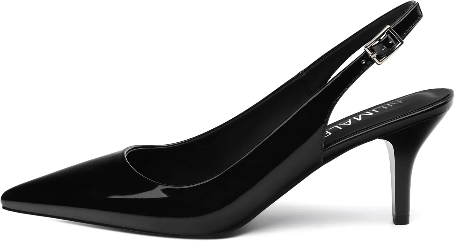 NUMALEO Slingback Heels for Women Pointed Close Toe Kitten Heels Patent Pumps Dress Party Comfy Stiletto 2.5 Inch Dress Shoes