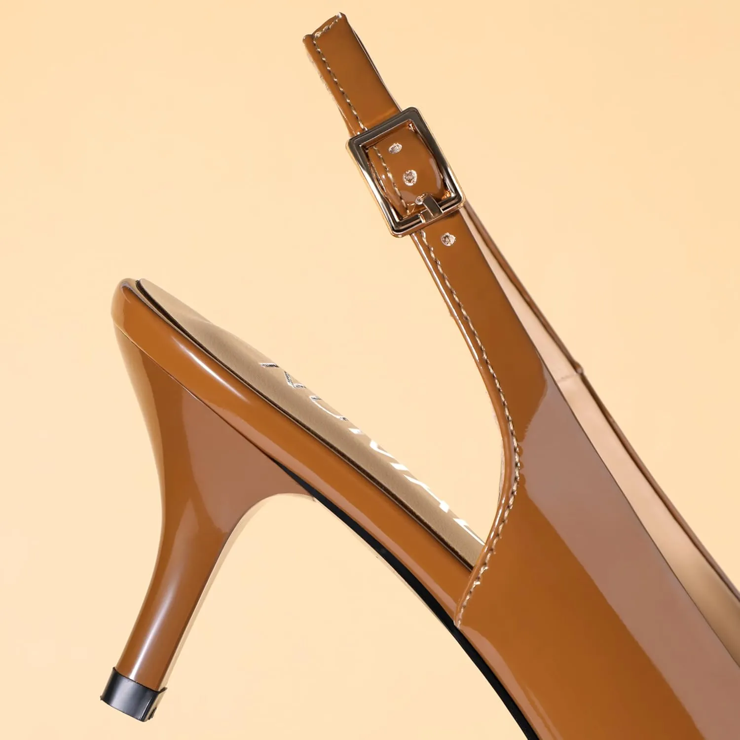 NUMALEO Slingback Heels for Women Pointed Close Toe Kitten Heels Patent Pumps Dress Party Comfy Stiletto 2.5 Inch Dress Shoes