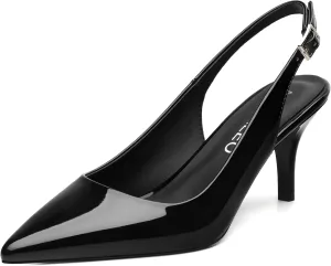 NUMALEO Slingback Heels for Women Pointed Close Toe Kitten Heels Patent Pumps Dress Party Comfy Stiletto 2.5 Inch Dress Shoes