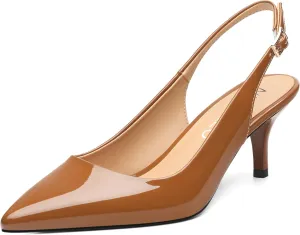 NUMALEO Slingback Heels for Women Pointed Close Toe Kitten Heels Patent Pumps Dress Party Comfy Stiletto 2.5 Inch Dress Shoes