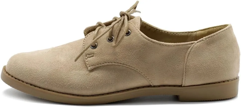 Ollio Women Classic Flat Shoe Lace Up Faux Suede Oxford