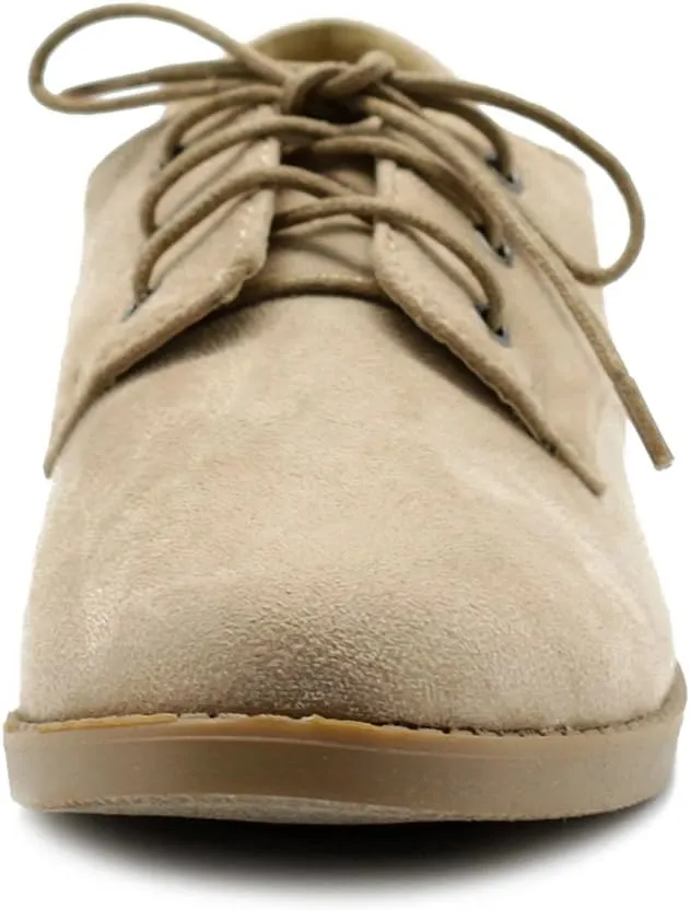 Ollio Women Classic Flat Shoe Lace Up Faux Suede Oxford
