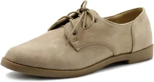 Ollio Women Classic Flat Shoe Lace Up Faux Suede Oxford
